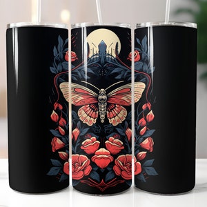 Whimsical moth illustration, Sublimation Design 20 oz Skinny Tumbler Design Digital Download PNG