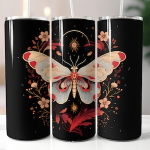 Whimsical moth illustration, Sublimation Design 20 oz Skinny Tumbler Design Digital Download PNG
