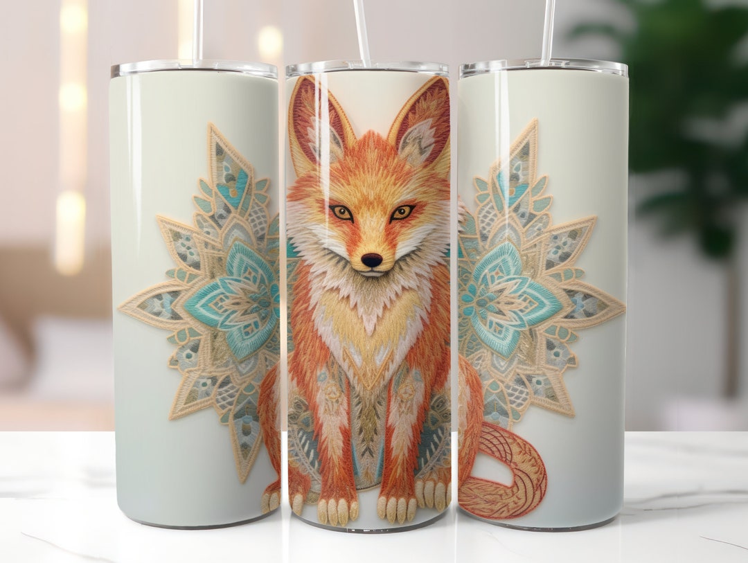 3D Embroidered Fox Sublimation Design 20 Oz Skinny Tumbler Design ...