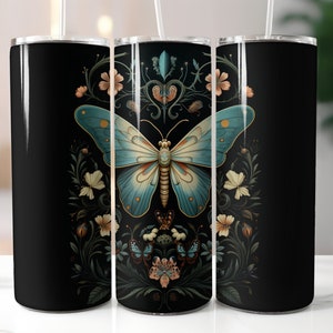 Whimsical moth illustration, Sublimation Design 20 oz Skinny Tumbler Design Digital Download PNG