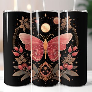 Whimsical moth illustration, Sublimation Design 20 oz Skinny Tumbler Design Digital Download PNG