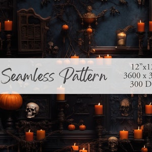 Skull and candle Halloween Seamless Pattern , printable, scrapbook paper, Digital Download PNG
