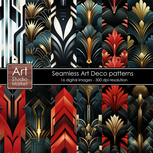 Art Deco Digital Paper, seamless Art Deco patterns for printable scrapbook paper, gift wrap, instant download commercial use