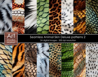 Deluxe Animal Skin pattern textures. Digital Paper seamless rare animal skin texture patterns including White Tigers, Snow Leopards...