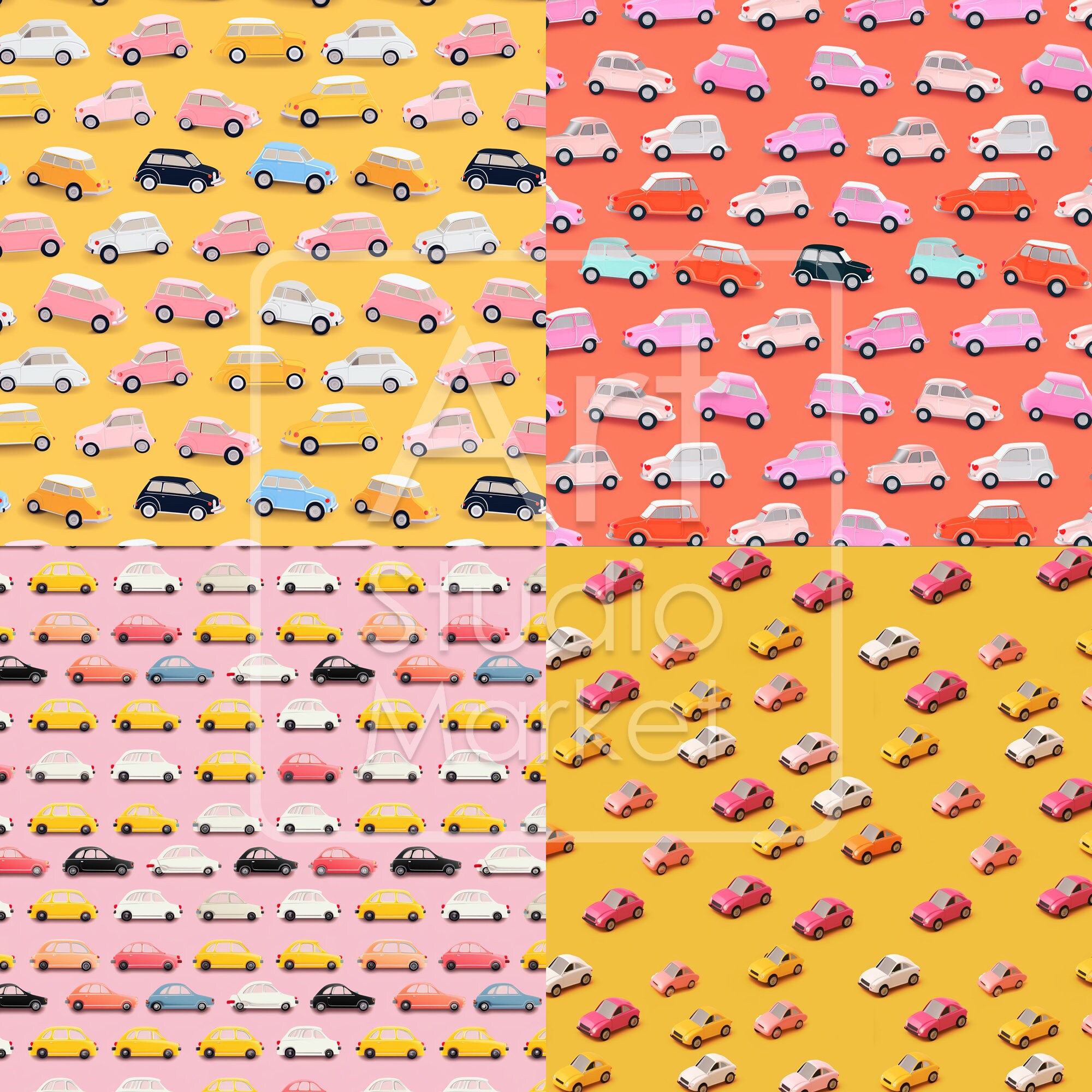 Seamless Illustrated Car Patterns. Digital Paper, Seamless Car Patterns ...