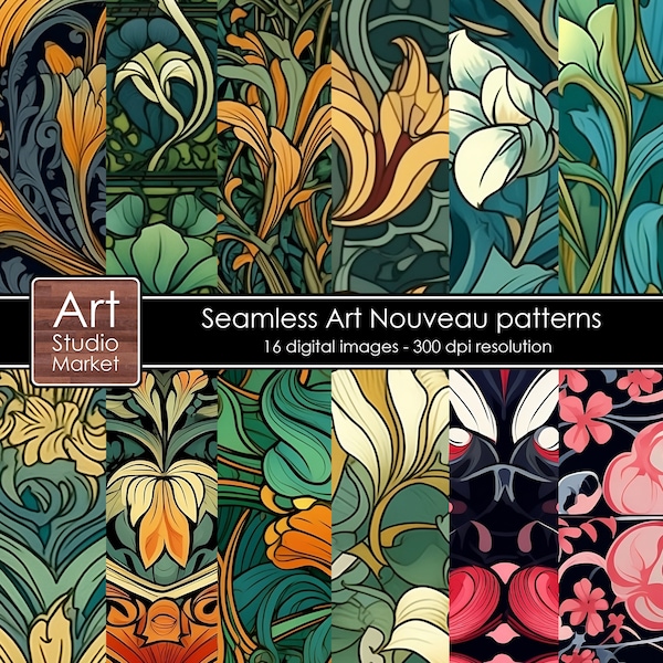 Art Nouveau Digital Paper, seamless Art Nouveau patterns for printable scrapbook paper instant download commercial use