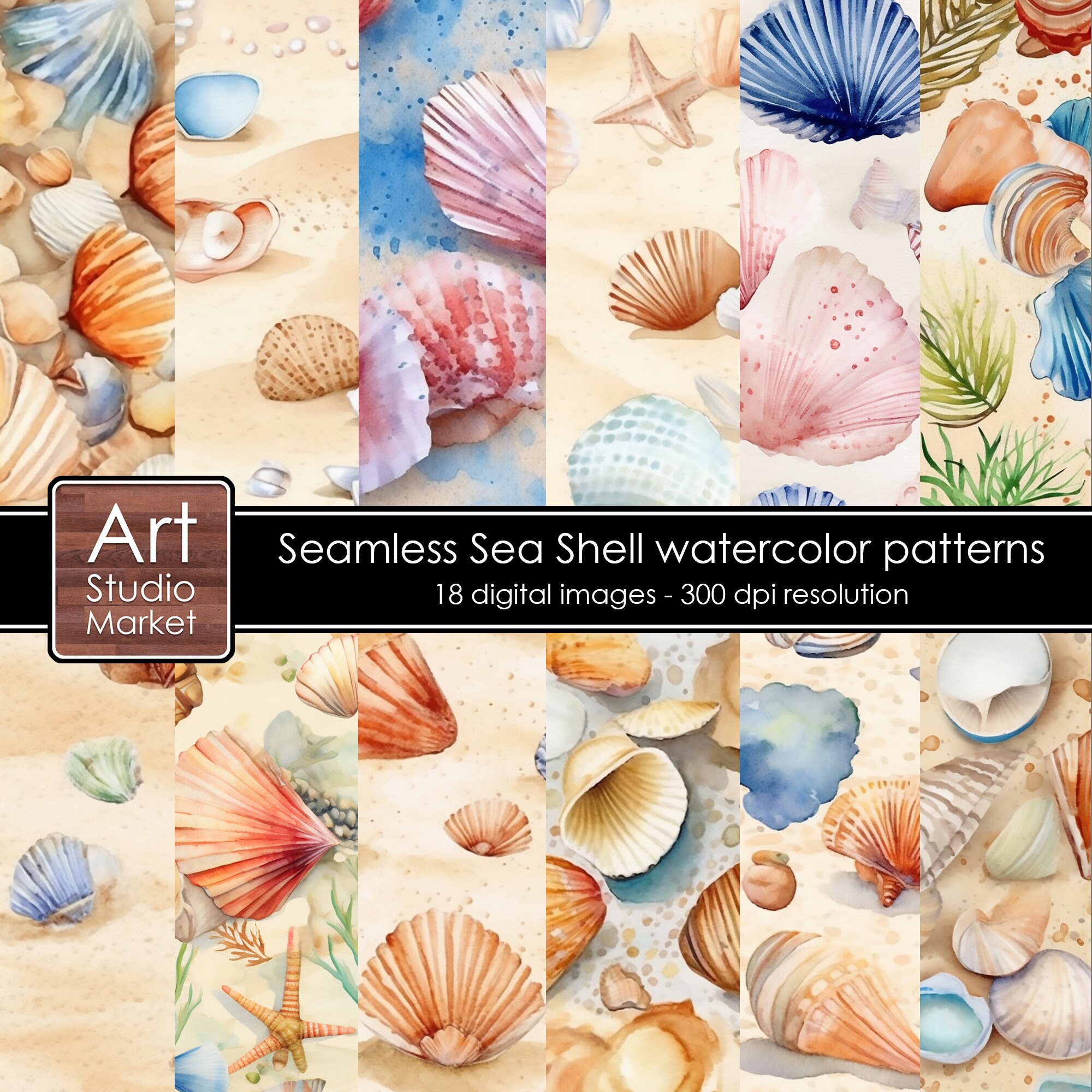 Sea Shells Digital Paper, Seamless Sea Shell Watercolor Patterns for ...