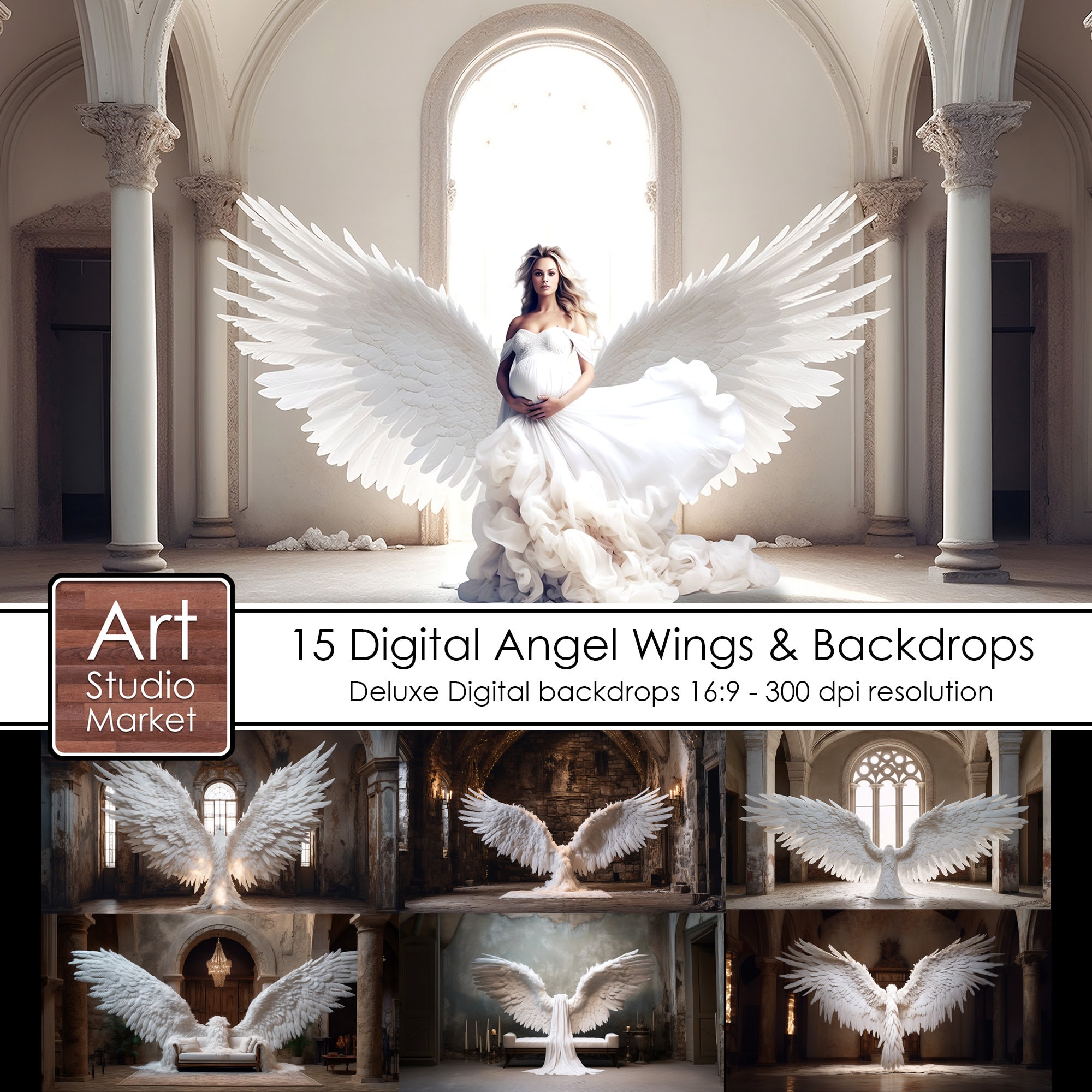 15 Digital Angel Wings Backdrops, Angel Wings Digital Backgrounds ...