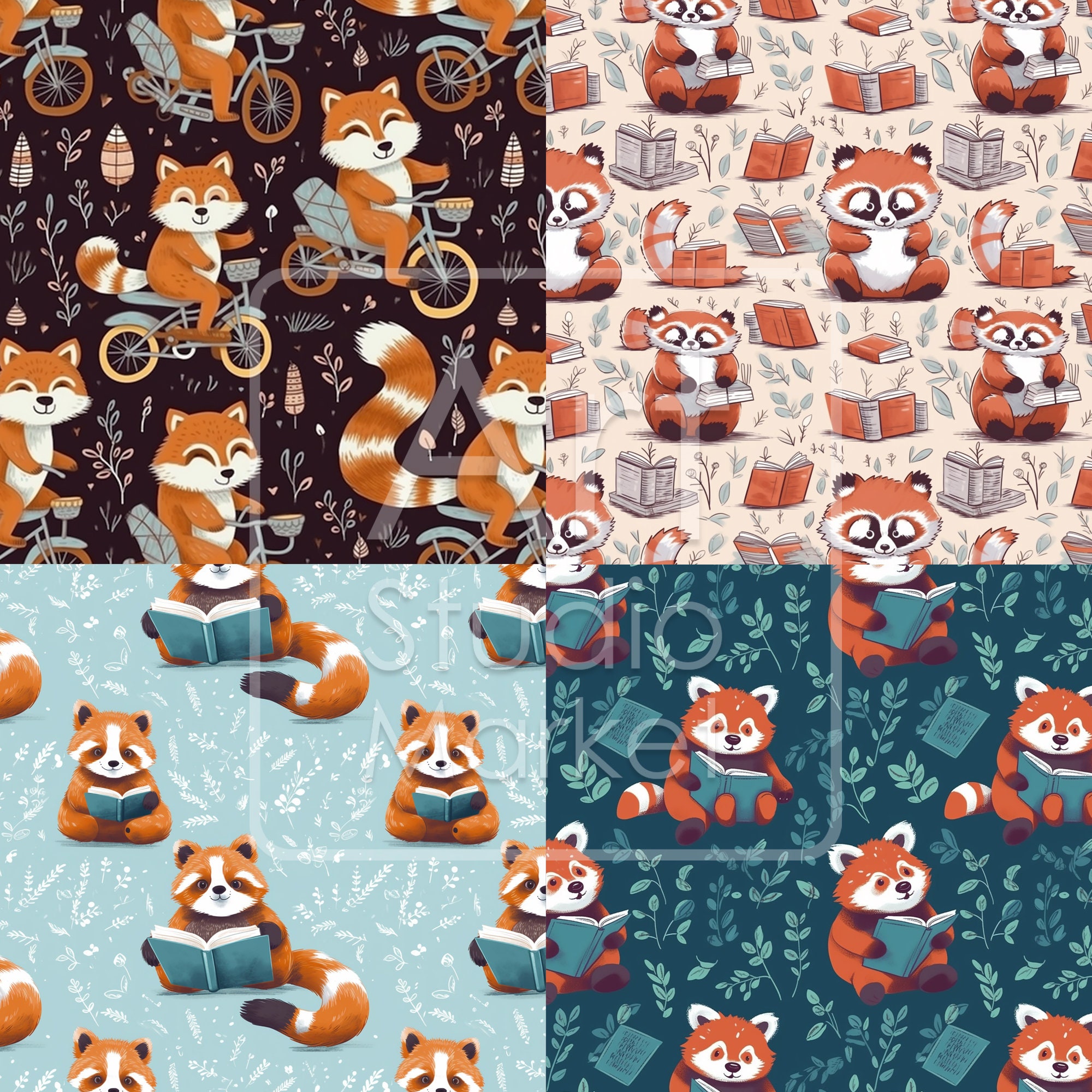 Red Panda Pattern Background Seamless Red Panda Patterns. Digital Paper, Seamless Patterns for ...
