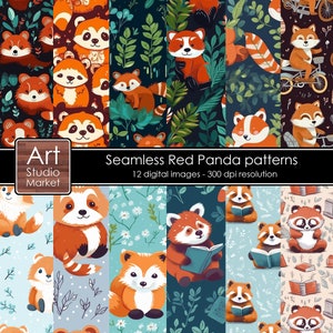 Patrones de panda rojo sin costuras. Papel digital, patrones sin costuras para álbum de recortes imprimible, uso comercial de descarga instantánea de papel