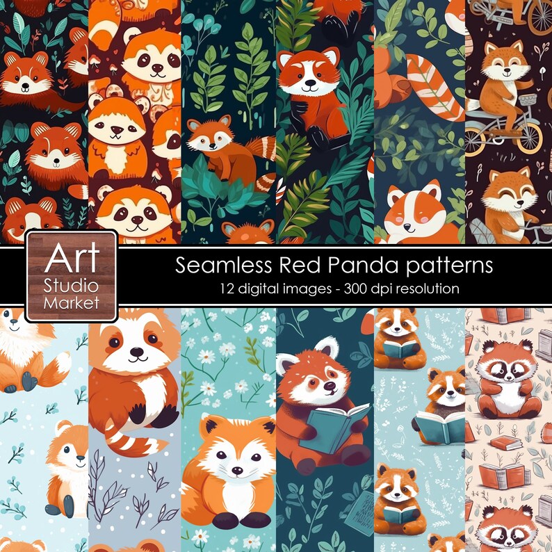 Seamless Red Panda Patterns. Digital Paper, Seamless Patterns for ...