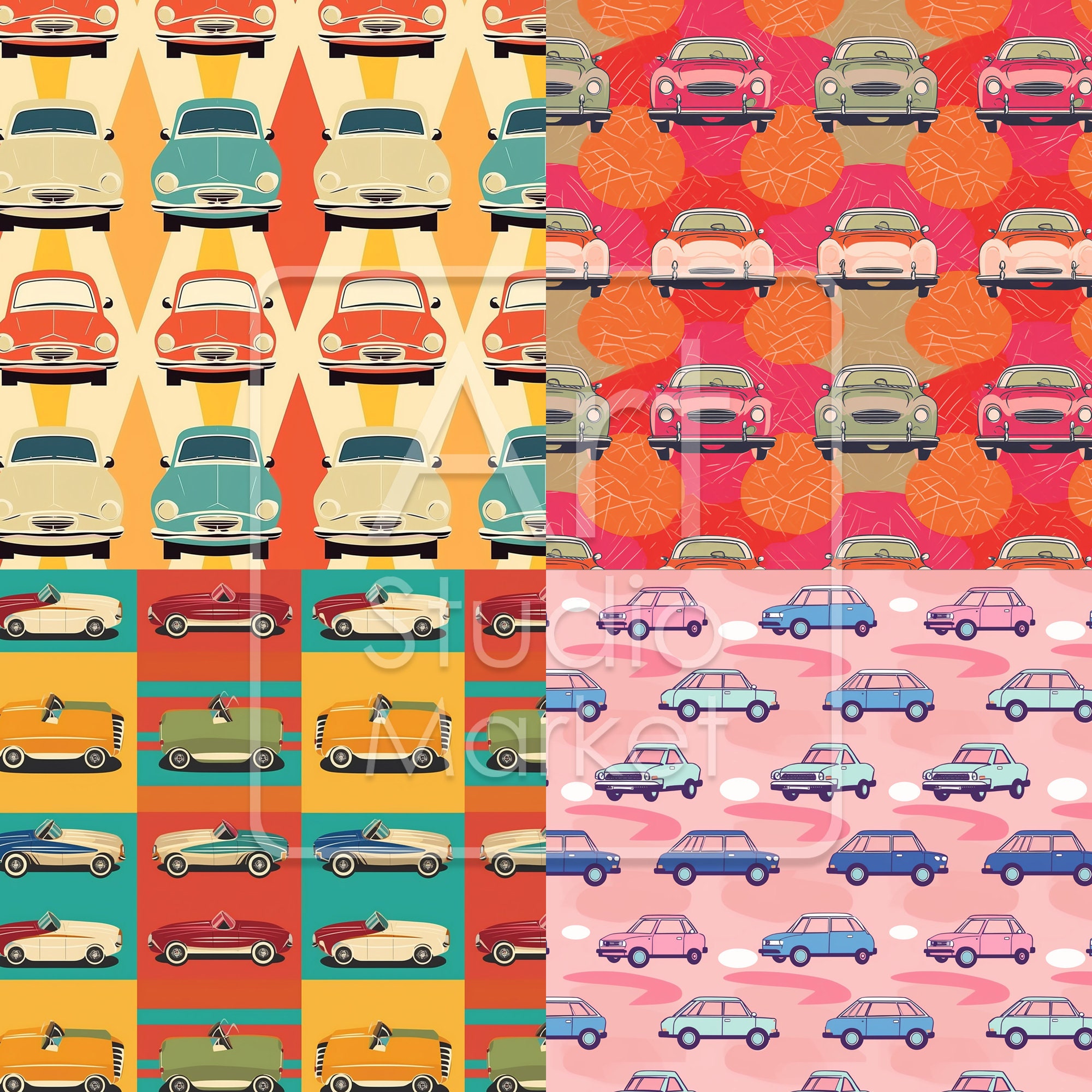 Seamless Illustrated Car Patterns. Digital Paper, Seamless Car Patterns ...