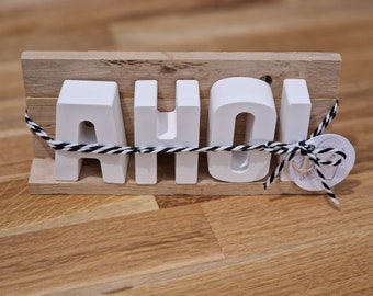 AHOI - Buchstaben auf Holzleiste | Maritim | weiß
