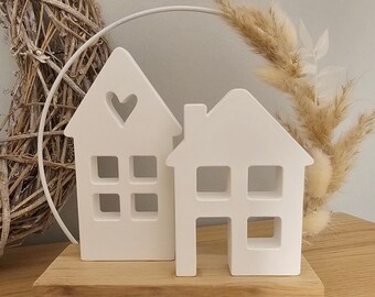 decorative houses | Light houses on light box | with metal ring and dried flowers
