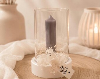Mini Windlicht aus Keraflott mit Trockenblumen & Windlichtglas | Geschenk für Freundin | Alles Liebe | Von Herzen | Geburtstagsgeschenk