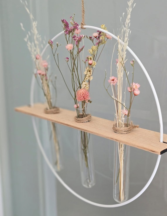 Dekoring mit Reagenzglasvasen | Flower Loop | Trockenblumen | Kranz | Dekoring | Wanddeko | Türkranz | Fensterdeko | Reagenzglasvase | Loop