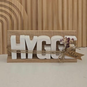 Hygge - letters on wooden strip | Scandinavian decoration | white | Scandinavian