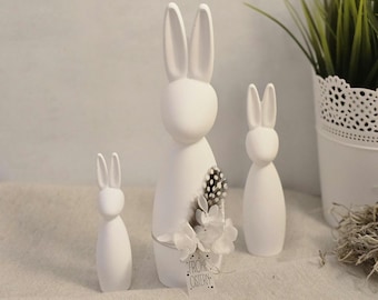 Osterdeko | Osterhasen aus Keraflott mit Trockenblumen und | Frohe Ostern | 3 Größen oder 3er Set – Minimalistische Osterdeko | Osterhase
