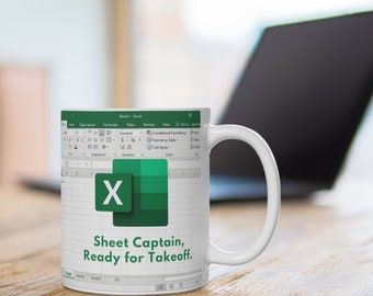 Excel Tasse Sheet Captain, Geschenkidee für Mitarbeiter, Buchführung, Chef, Freund, Fluglotse, Kaffeetasse, Keramiktasse 11oz, 0,33l, freak