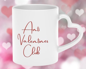 Anti Valentijnsdag mok: Anti Valentines Club mok met geborduurde letters en harthandvat, cadeau-idee voor haar, singles, koffiemok