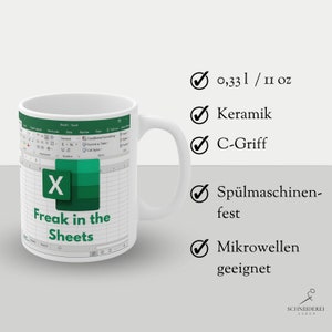 Lustige "Freak in the Sheets" Excel Tasse, Geschenkidee für Mitarbeiter, Buchführung, Chef, Freund, Kaffeetasse, Keramiktasse 11oz, 0,33l