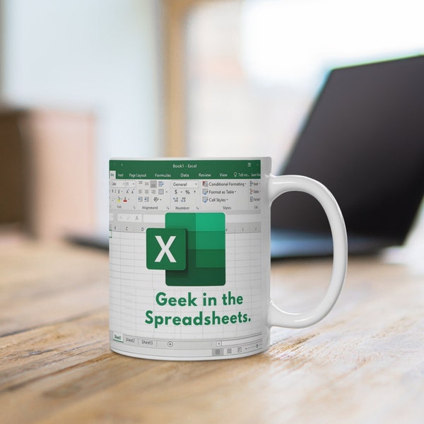Excel Tasse Geek in the Spreadsheets, Geschenkidee für Mitarbeiter, Buchführung, Chef, Freund, Kaffeetasse, Teetasse, Keramik 0.33 L, 11oz