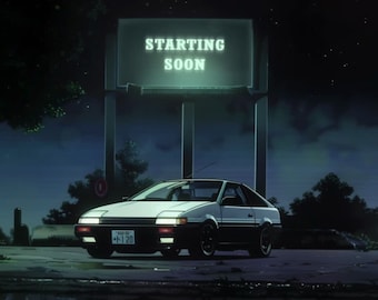 Twitch screen Animated loop / Initial D style / starting soon / stream ending / stream screens / Anime Style / AE86 / Toyota / 90s car