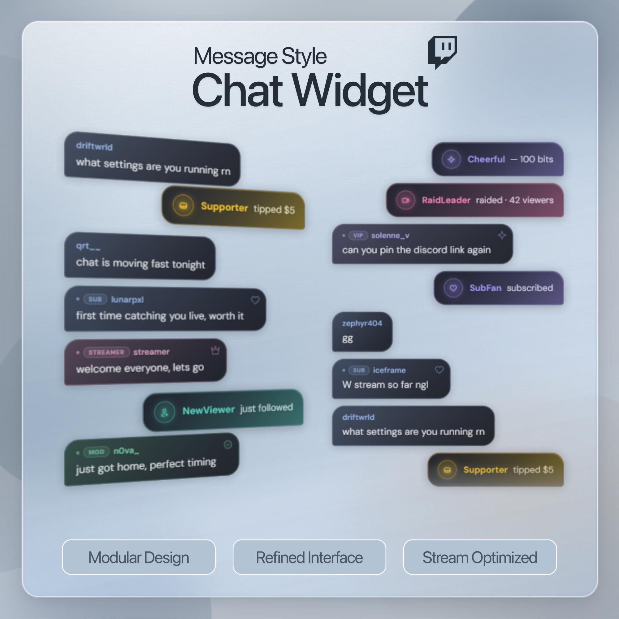 Message Box Widget Twitch Chat Widget Streamelements | Gradient Bubble Message Style OBS ...