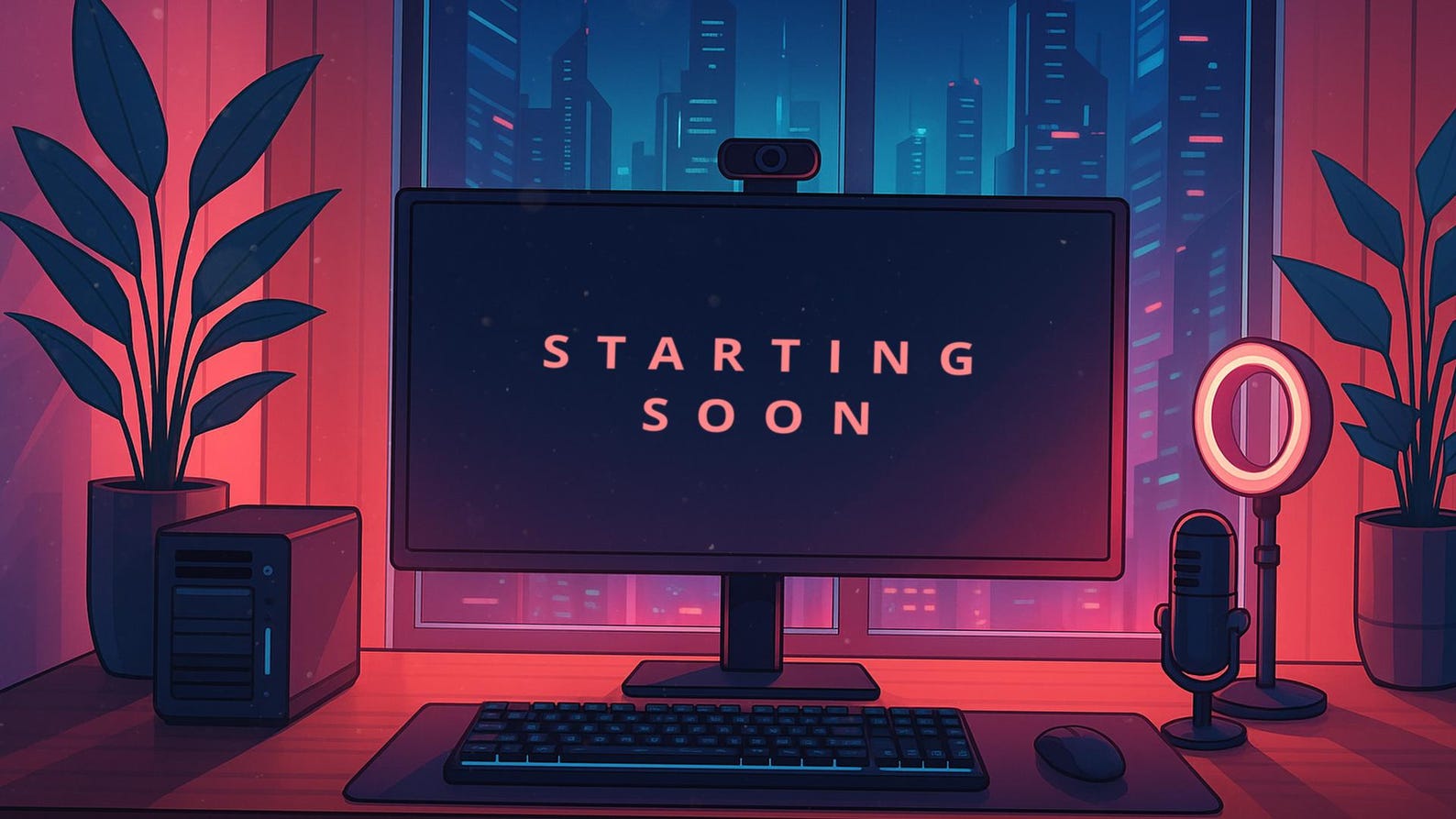 Twitch Screen Animated Neon Streamer Desk / Cyberpunk City View ...