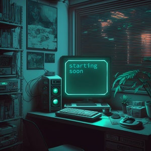 Twitch Animated screens / Office / Banners / starting soon / stream ending / stream screens / Creepy / 80s desk / Retro / Vintage / computer