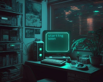 Retro 80s Desk - Animated Twitch Stream Screens (MP4/PNG)