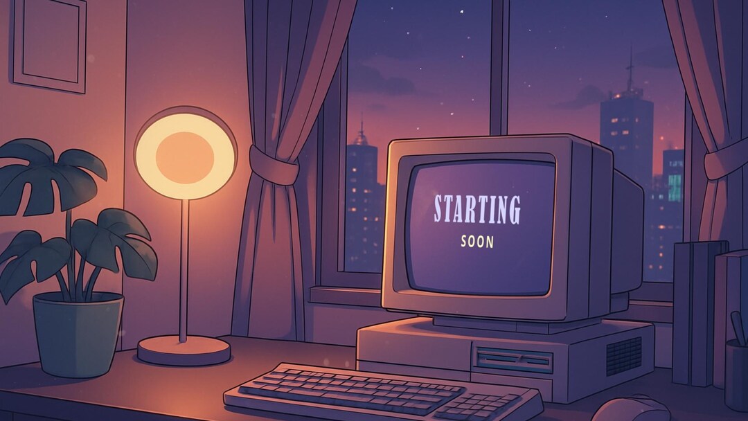 Twitch Screen Animated Cozy Gaming Room / Soft Pink Blue Glow ...