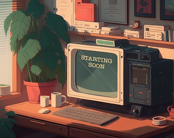 Twitch Overlay Animated / Lofi chill / Banners / starting soon / stream ending / stream screens / Anime / 80s desk / Vintage