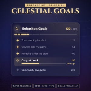 Celestial Subathon Goal Widget, Star Goal List Widget