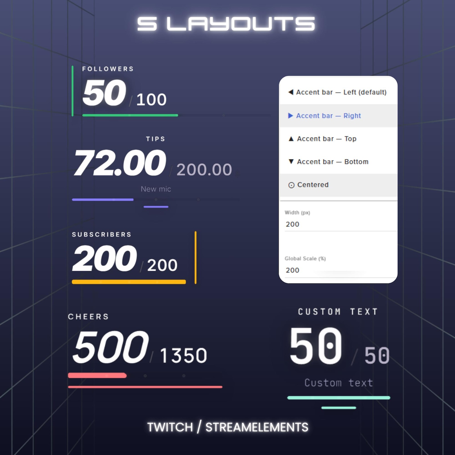 Minimal Goal Bar Widget Streamelements | HUD UI Stat Overlay Twitch OBS ...