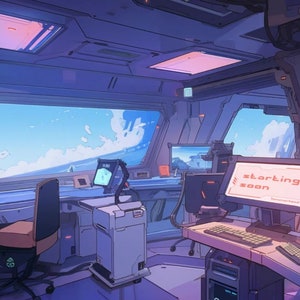 Twitch Overlay Animated / Nave espacial Cowboy Bebop / comenzando pronto / finalización de transmisión / pantallas de transmisión / Anime / futurista / espacio / velocidad de la luz