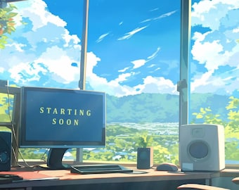 Twitch Animated screen sky / Your Name style / Banners / starting soon / stream ending / stream screens / Anime / desk