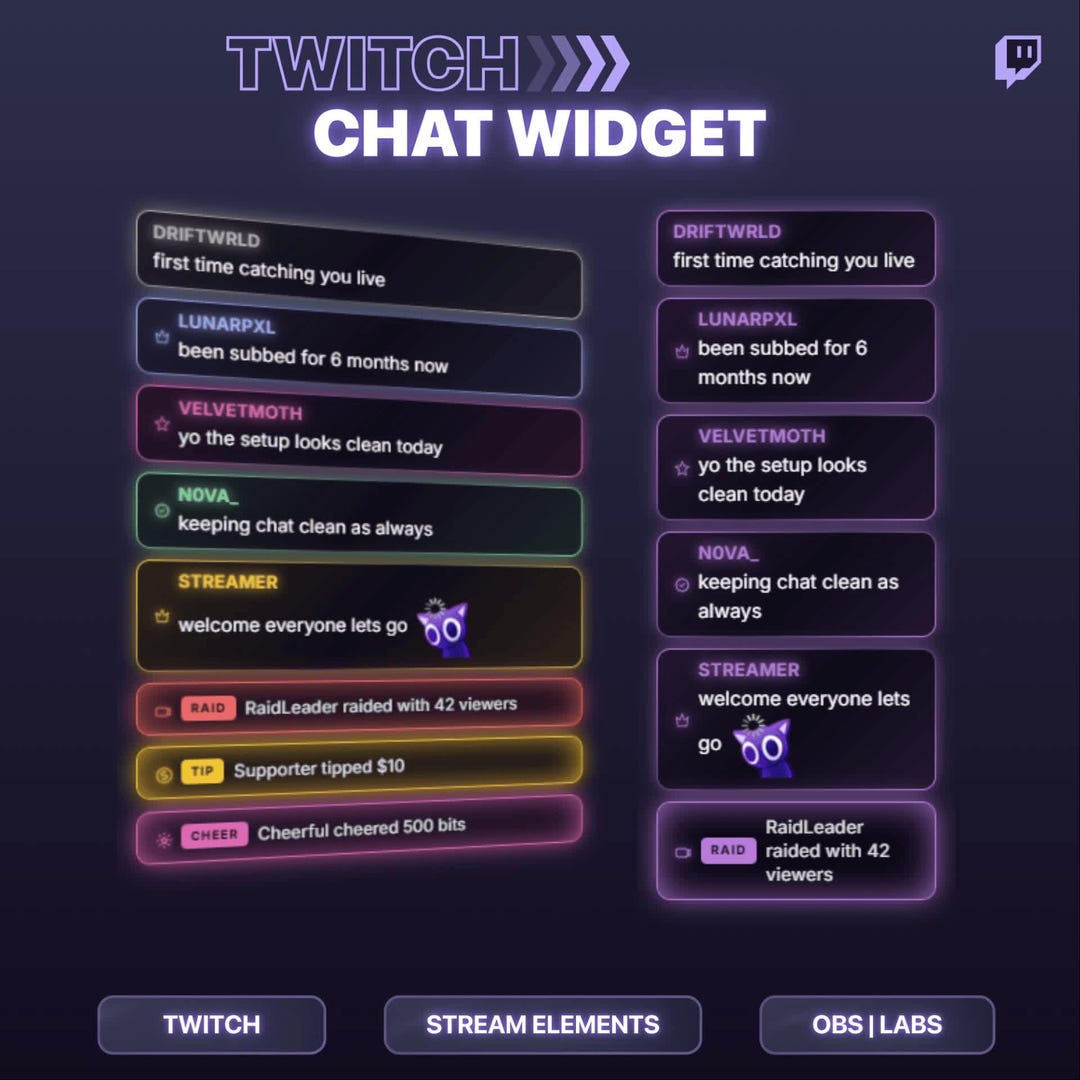 Gradient Glow Chat Box Overlay Streamelements | Animated Twitch Chat ...