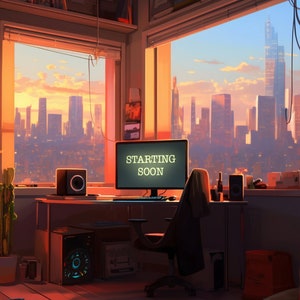 Twitch Overlay Animated / Lofi chill / Bannières / commence bientôt / stream ending / stream screens / Anime / 80s desk / vintage