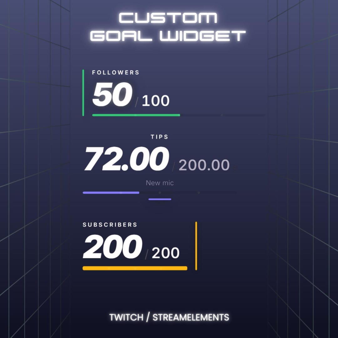 Minimal Goal Bar Widget Streamelements | HUD UI Stat Overlay Twitch OBS ...