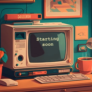 4x Twitch Animated Overlay / Lofi chill / Banners / starting soon / stream ending / stream screens / Anime / 80s desk / Vintage