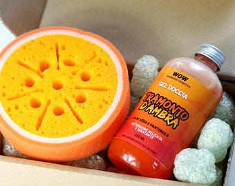 Tropical Shower Gel Gift Set – Handmade Body Wash with Aloe Vera, Panthenol & Vitamin E + Free Fruit Sponge