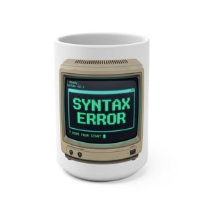 Retro-Computer-Tasse mit „Syntaxfehler“ | Vintage-Kaffeebecher für Monitorprogrammierer