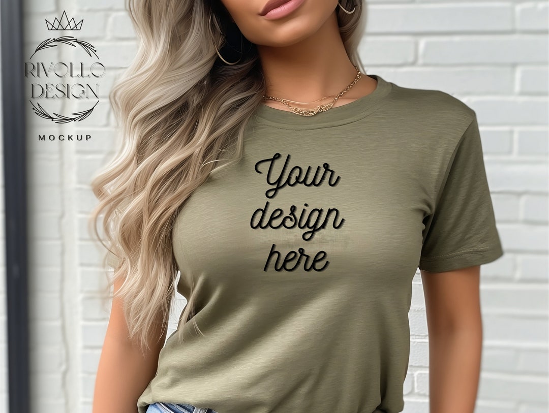 3001 Heather Olive Model Mockup, Bella Canvas Mockup, Women Heather ...