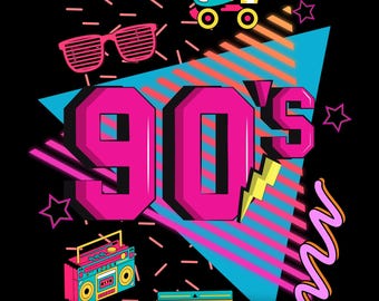 Retro 90s Design SVG: Cassette Player, Boombox (PNG, SVG)