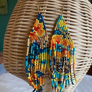 Dangle Earrings,  Boho Earrings, Gift for Her Summer Earrings, Seed Bead Earrings