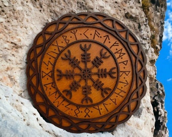 Nordic Helm of Awe - Laser Cut Viking SVG Decor - Ægishjálmur Norse Mythology Runes - 2 Layer Engraved Design - Instant Download Files