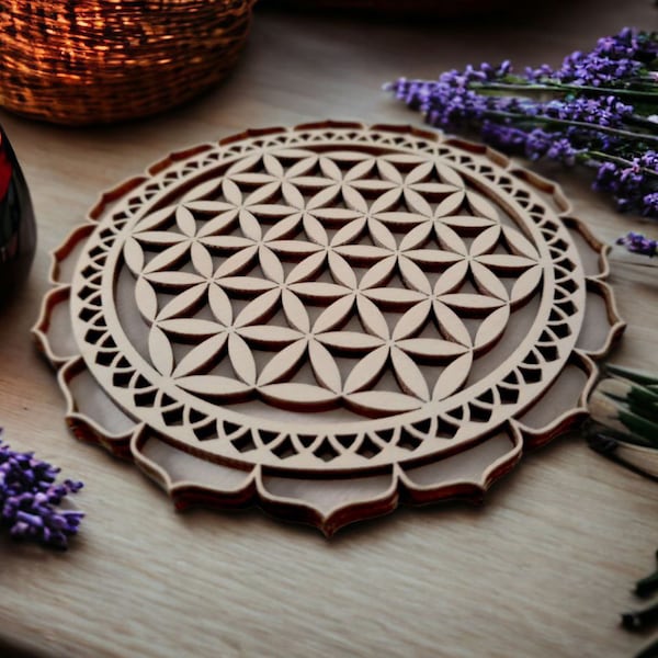 Digital Flower of Life Mandala Laser Cutting Files - SVG - Two-Layered Spiritual Symbol Design