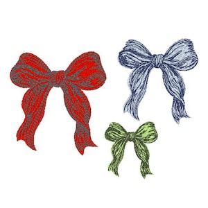 Bow Machine Embroidery Design for Napkins, Babywear and Gifts – Hand-Stitched Look, 3 Sizes, Instant Download Embroidery File PES, DST