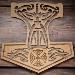 Viking Hammer SVG - Enchanted Mjolnir - Norse Mythology Digital Template - Laser Engraving - Magical Thor Hammer Laser Cut File - Viking Art